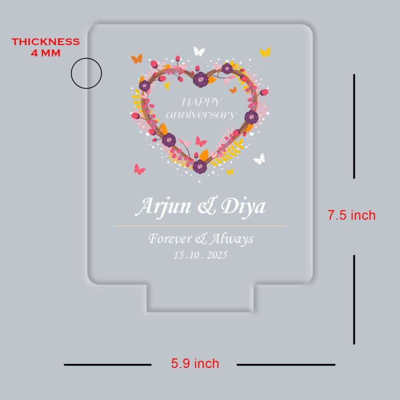 Personalized Heart Shape Couple Name LED Night Lamp Custom with Name & Date Unique Gift for Anniversary, Wedding, Marriage, Valentine Day, Birthday Warm White Light (Anniversary Gift 1)